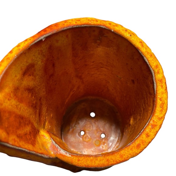 Handcrafted Pottery Vintage Planter Vase Copper Orange Abstract Mandala Pattern - Picture 6 of 13